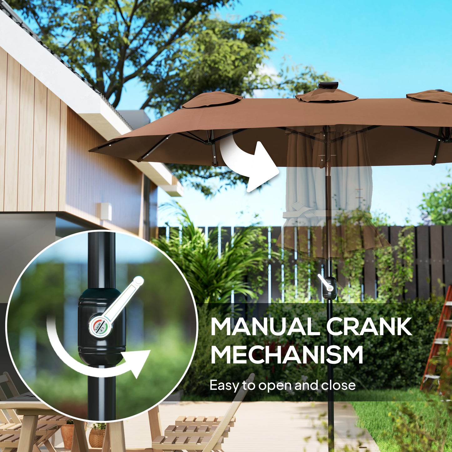 Double-Sided Patio Umbrella with LED Lights - Coffee