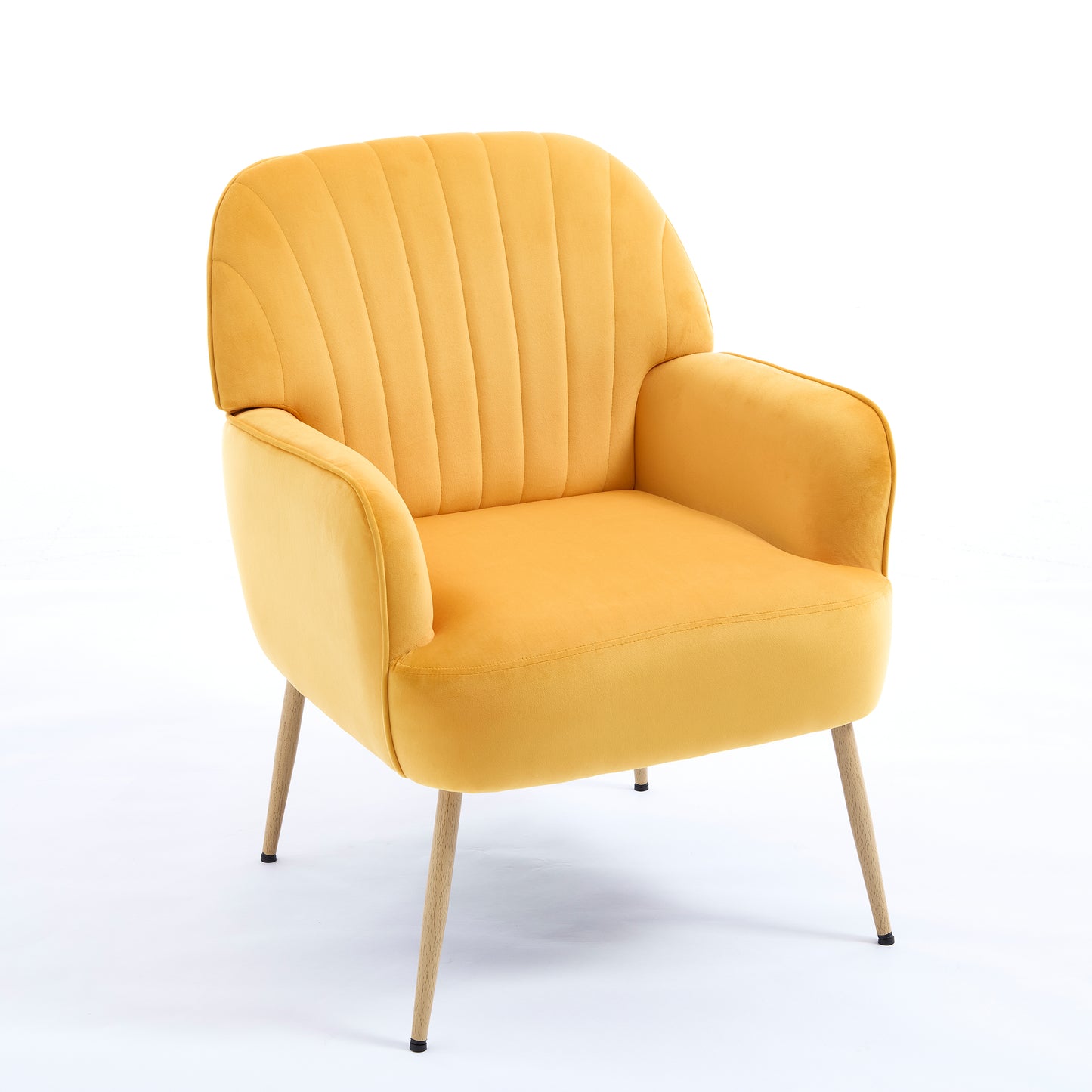 Yellow Velvet Accent Chair - Modern Upholstered Barrel Armchair