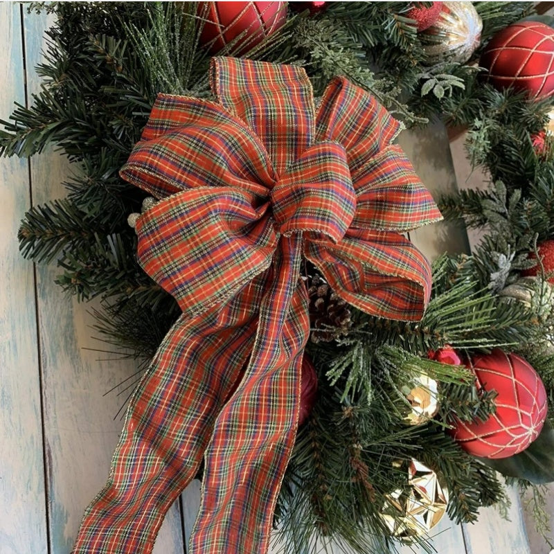 Festive Red Velvet Burlap Wreath Bow for Christmas Home Decor