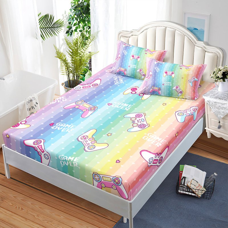 Three-Piece Bedding Set with Fitted Sheet and Pillowcases - Multiple Sizes & Styles