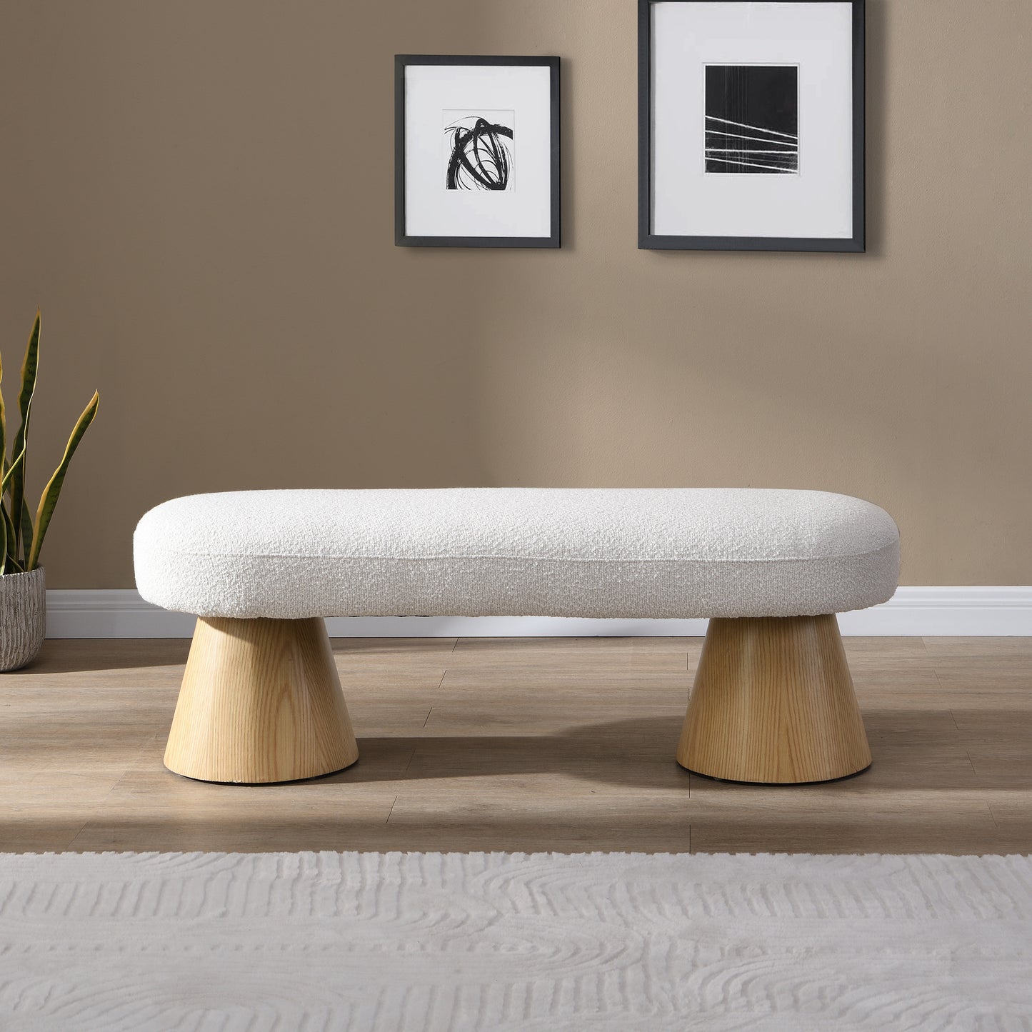 Upholstered Dining Bench - Beige Fabric Ottoman, 300 LBS Capacity