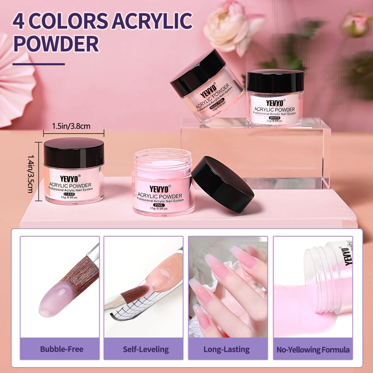 Complete Acrylic Nail Kit with Monomer, 4 Powders, Brushes & Nail Forms