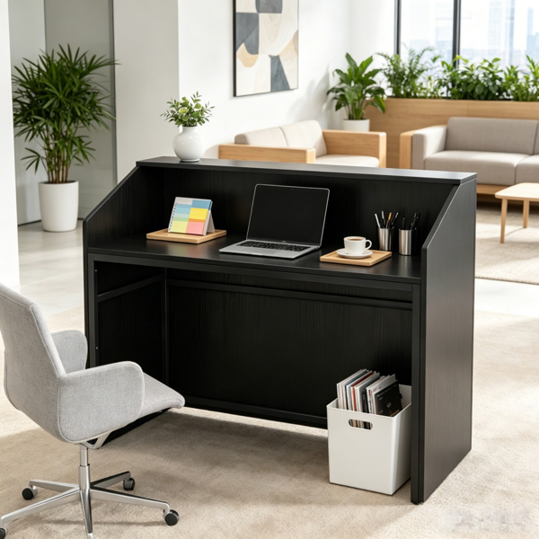 Modern Reception Desk with Circular Texture - White