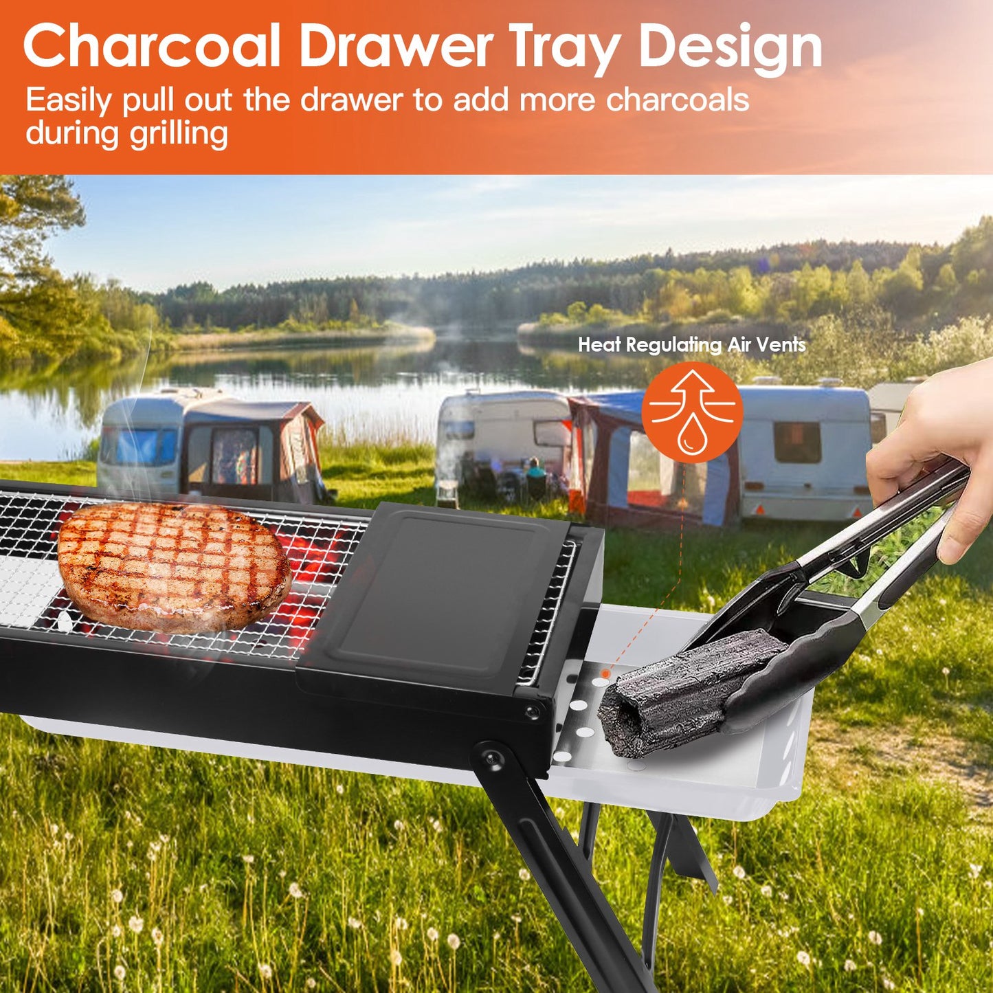 Portable Foldable Charcoal BBQ Grill - Tabletop for Camping