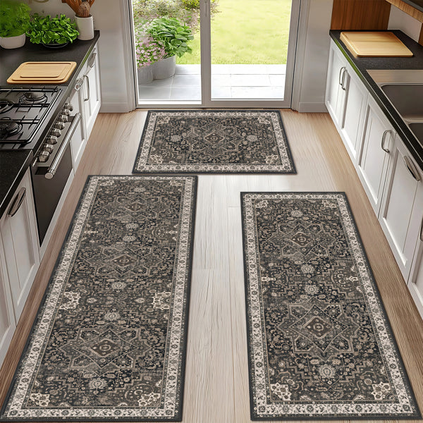 Washable Boho Kitchen Rug Set of 3 - Non-Slip Area Rugs