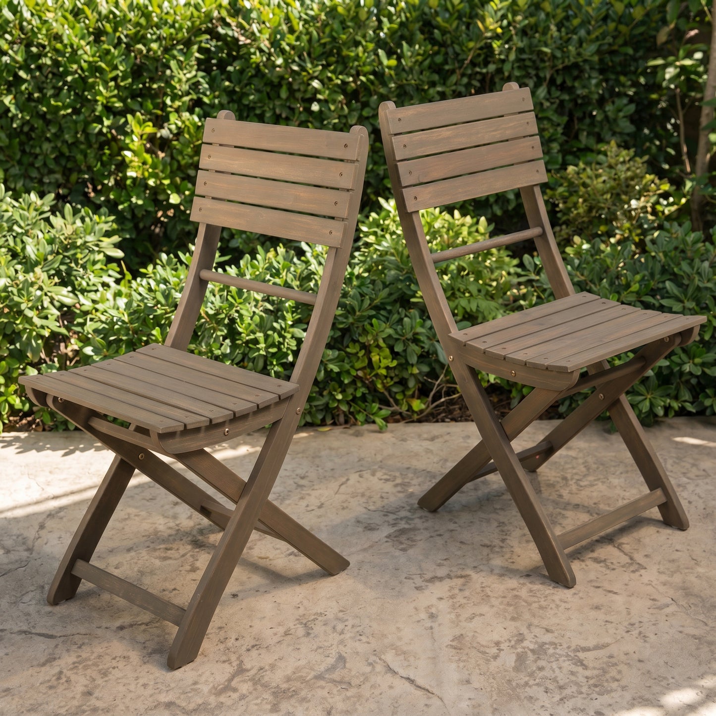 Outdoor Folding Dining Chairs Set of 2 - Grey Acacia Wood