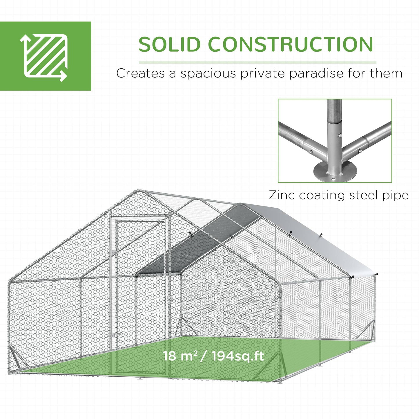 Outdoor Chicken Coop Cage with Cover Lockable Door 10x20x6.5 ft