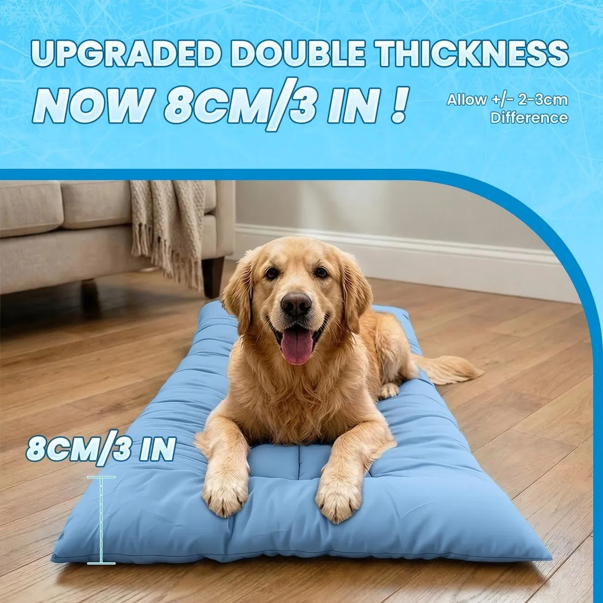 Large Cooling Dog Sofa Bed with Plush Mat, 8 Compartments, Non-Slip Base - Blue