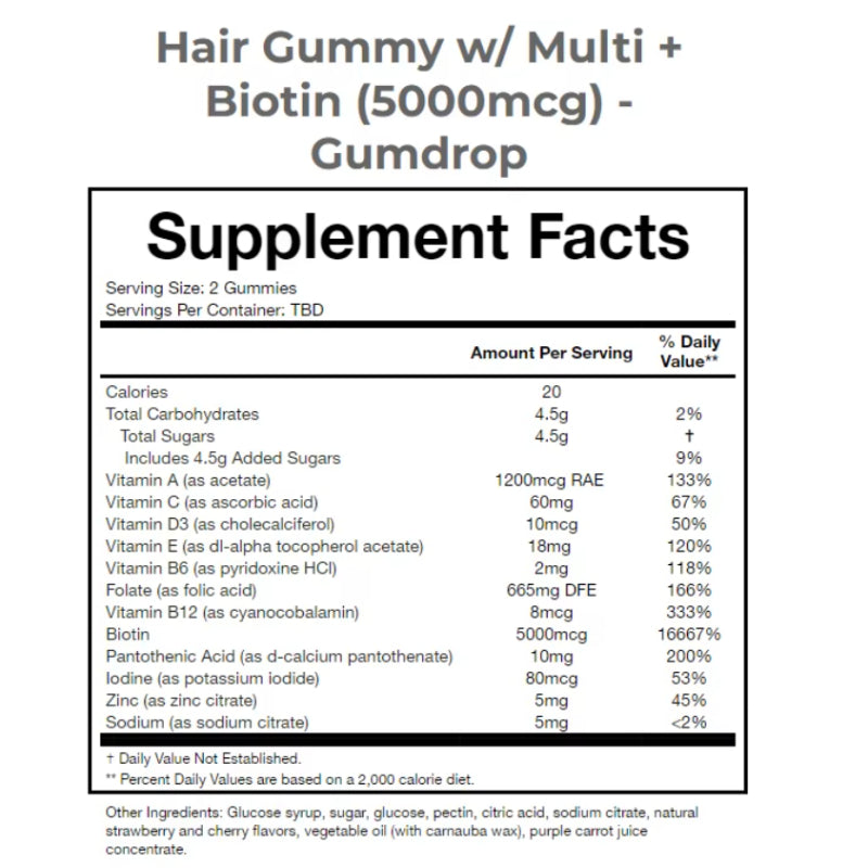 Hair Gummies with Biotin & Multivitamins - Fruit Flavors