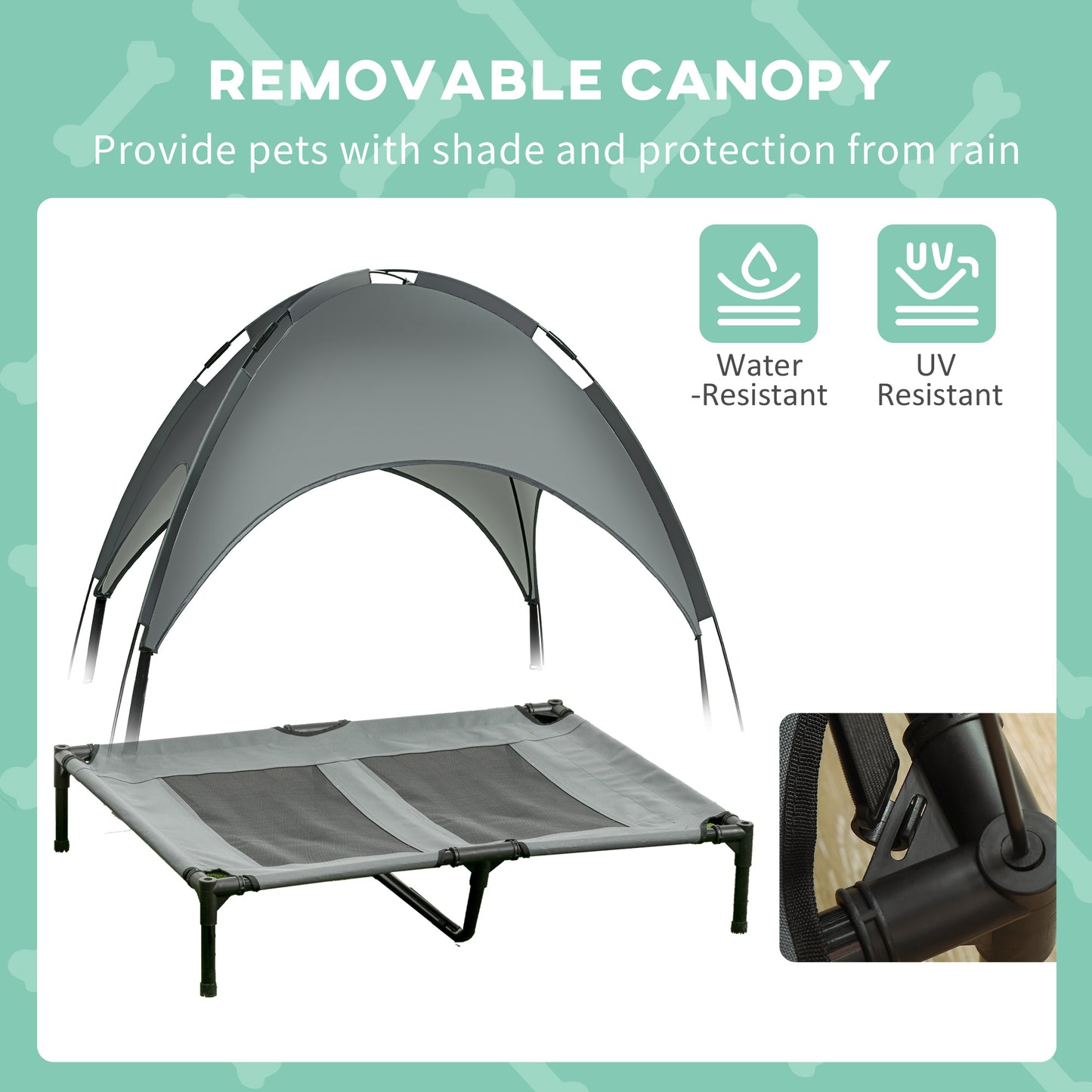 Large Elevated Dog Bed with Removable Canopy - Outdoor Pet Cot 36 Inch Gray