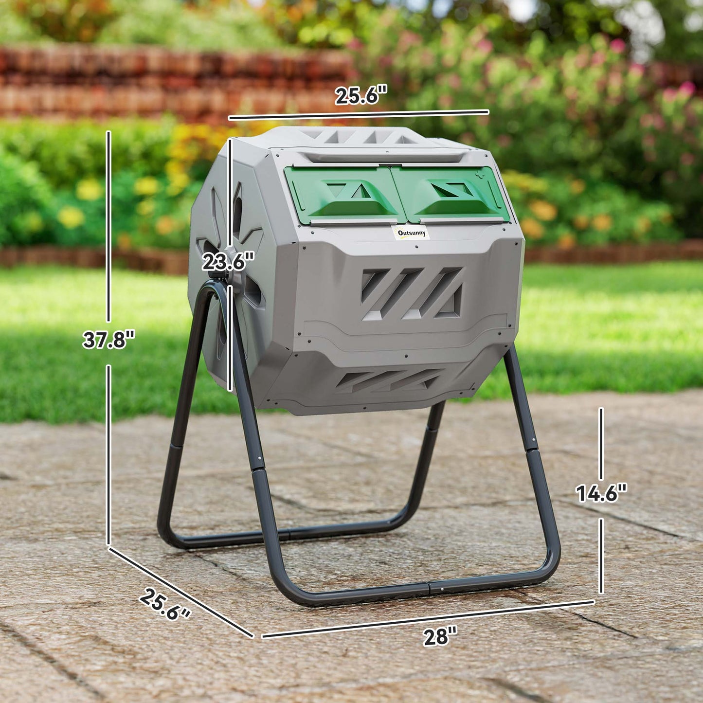 Outdoor 360° Rotating Compost Bin - Dual Chamber 43 Gallon Garden Tool