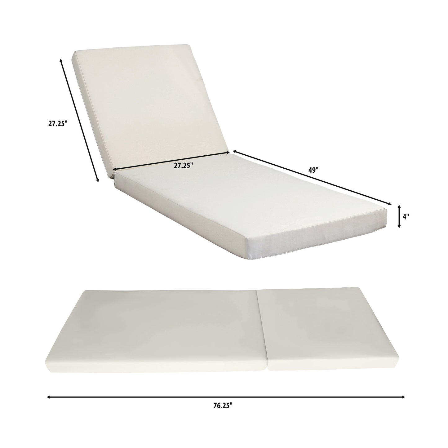 Acacia Wood Lounge Chaise Set with Water-Resistant Cushions - Cream