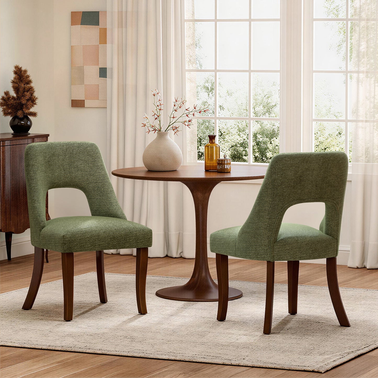 Upholstered Dining Chair Set of 2 - Modern Green Fabric