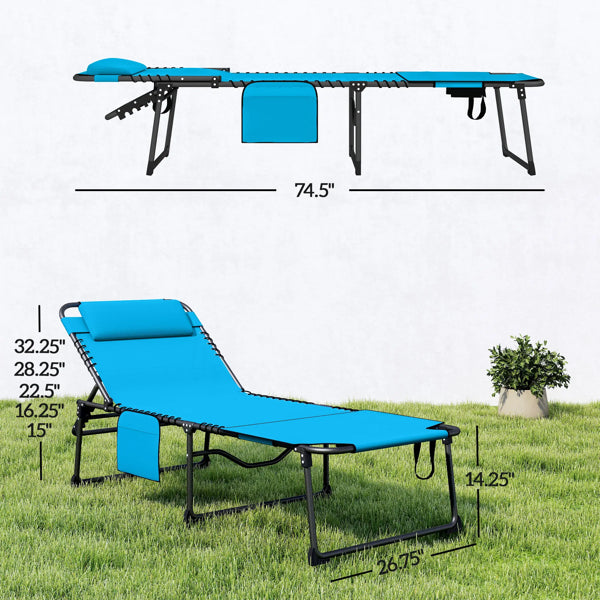 Folding Lounge Chair with Adjustable Backrest - Black/Blue
