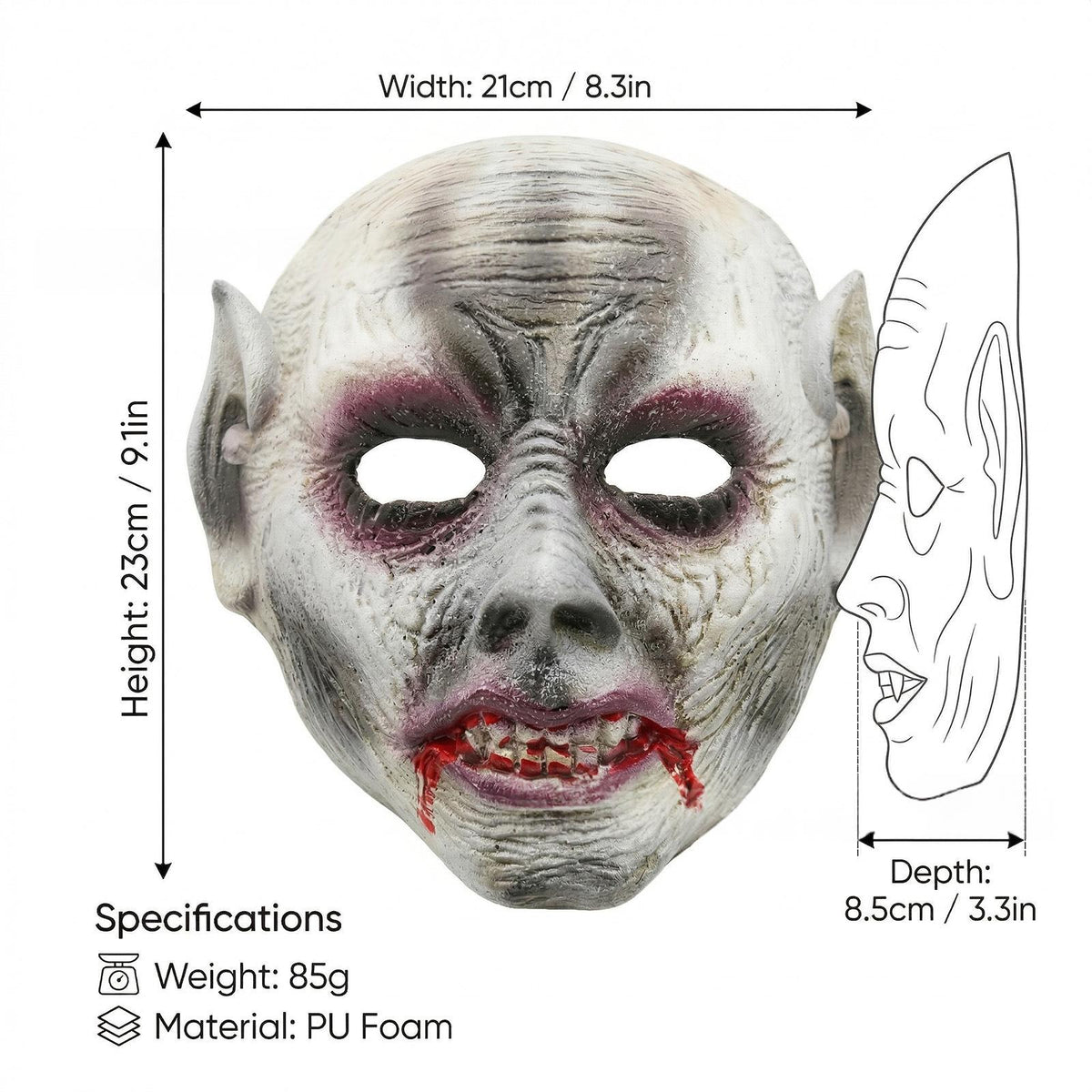Halloween Zombie Mask Decoration Gray - Party Mask for Halloween & Events