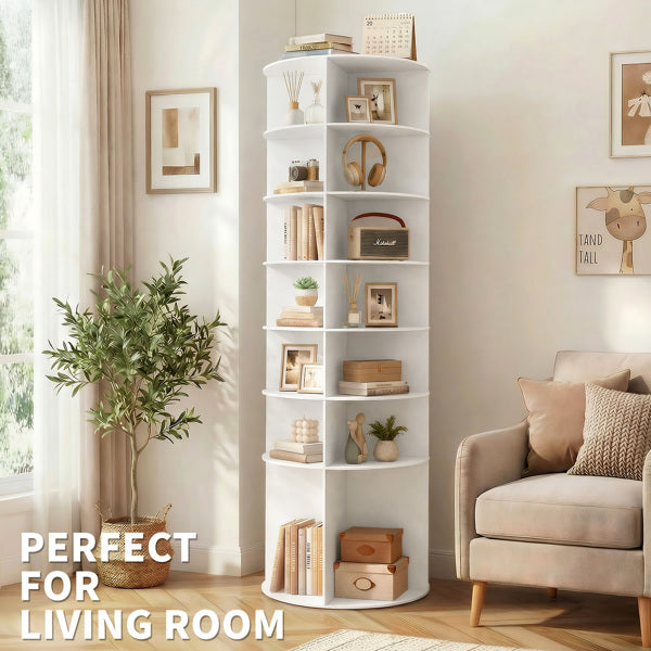 7-Tier Rotating Shoe Rack - Space-Saving White WPC Storage