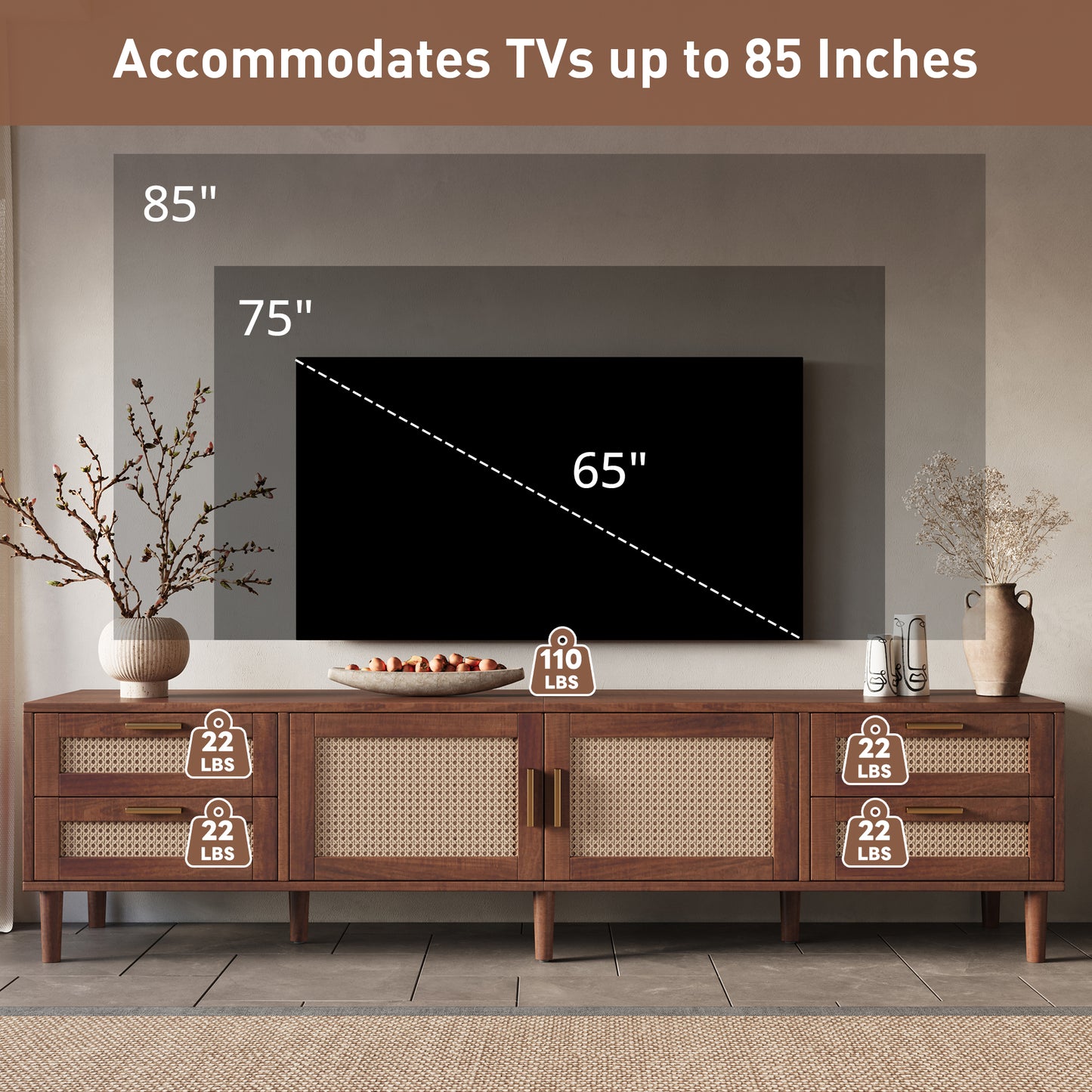 78 Inch TV Stand for 85 Inch TVs - Modern Media Console with 4 Drawers
