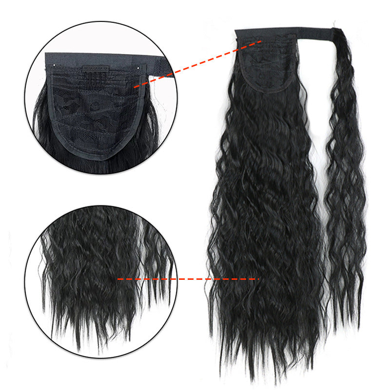 Water Wave Ponytail Wig with Velcro Band High Temperature Synthetic Hair