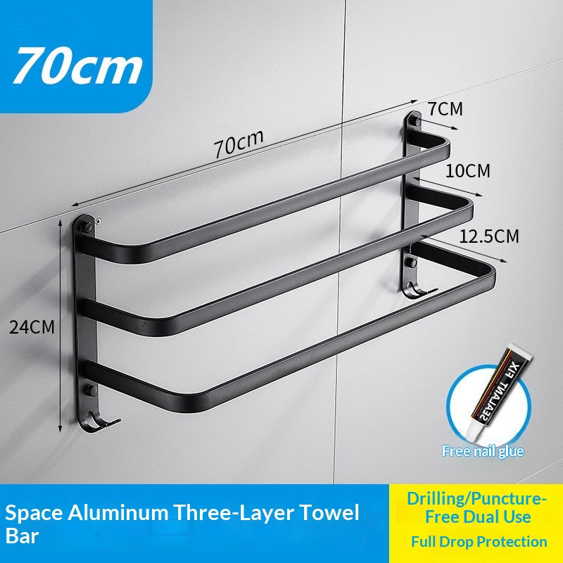 Double Bathroom Towel Bar Rack Aluminum Storage Holder Home Organization