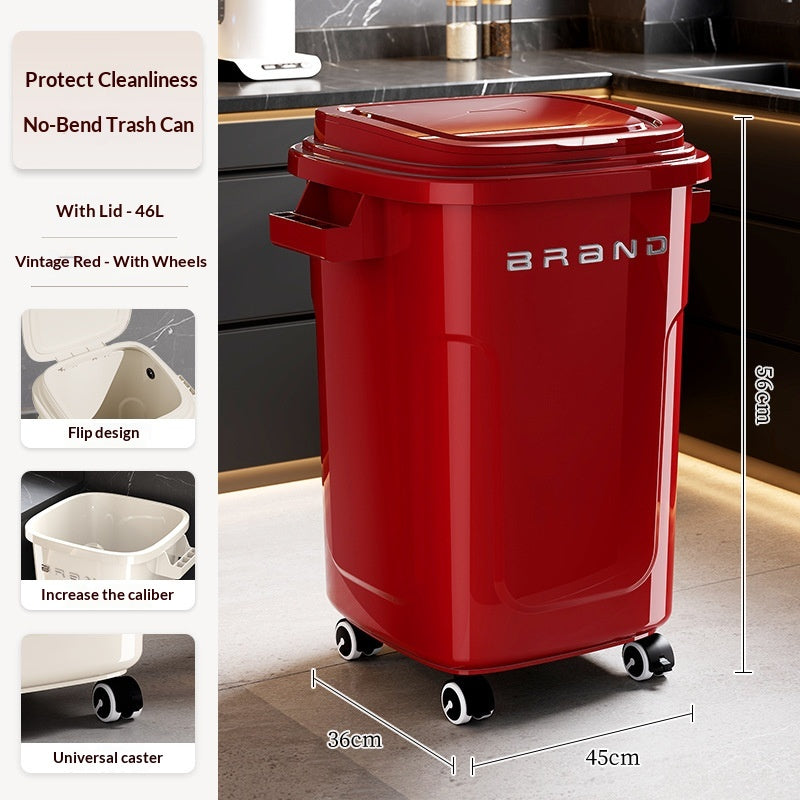 Large Capacity Kitchen Trash Can with Lid and Wheels, No Bending Needed