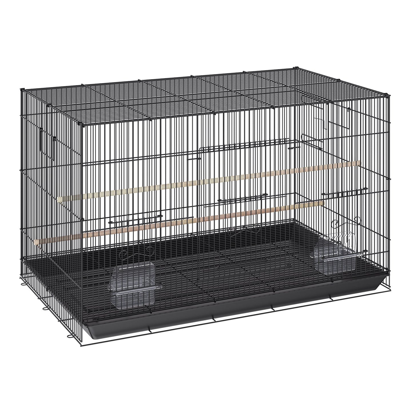 Large 30 Inch Metal Bird Cage with Rolling Stand for Parrots & Finches - Black