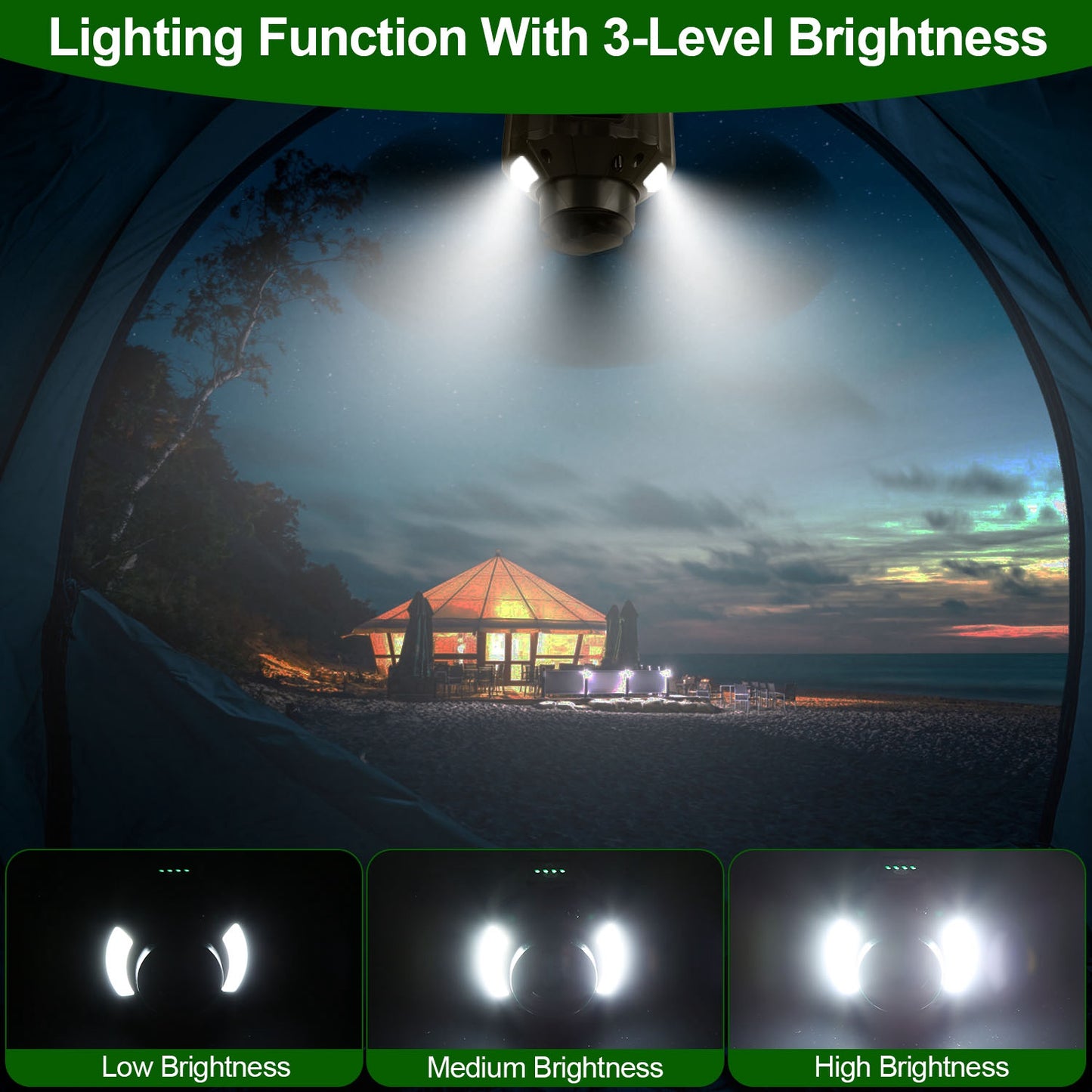 Portable Camping Ceiling LED Fan with Remote Control - 3-in-1 Lantern, Power Bank, Adjustable Speed & Brightness