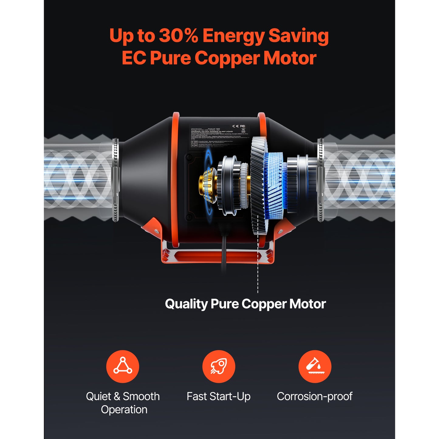 Inline Duct Fan Kit with Carbon Filter 205 CFM 4 Inch EC Motor Grow Ventilation System