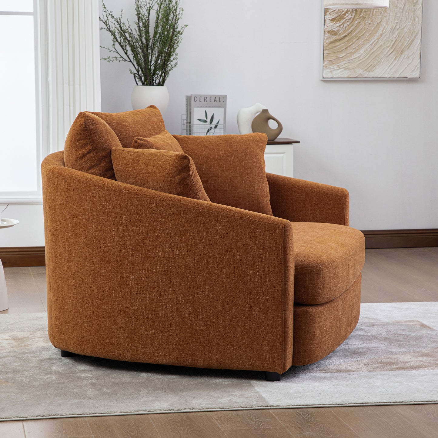 Cozy Upholstered Round Accent Chaise Lounge with Pillows - Orange