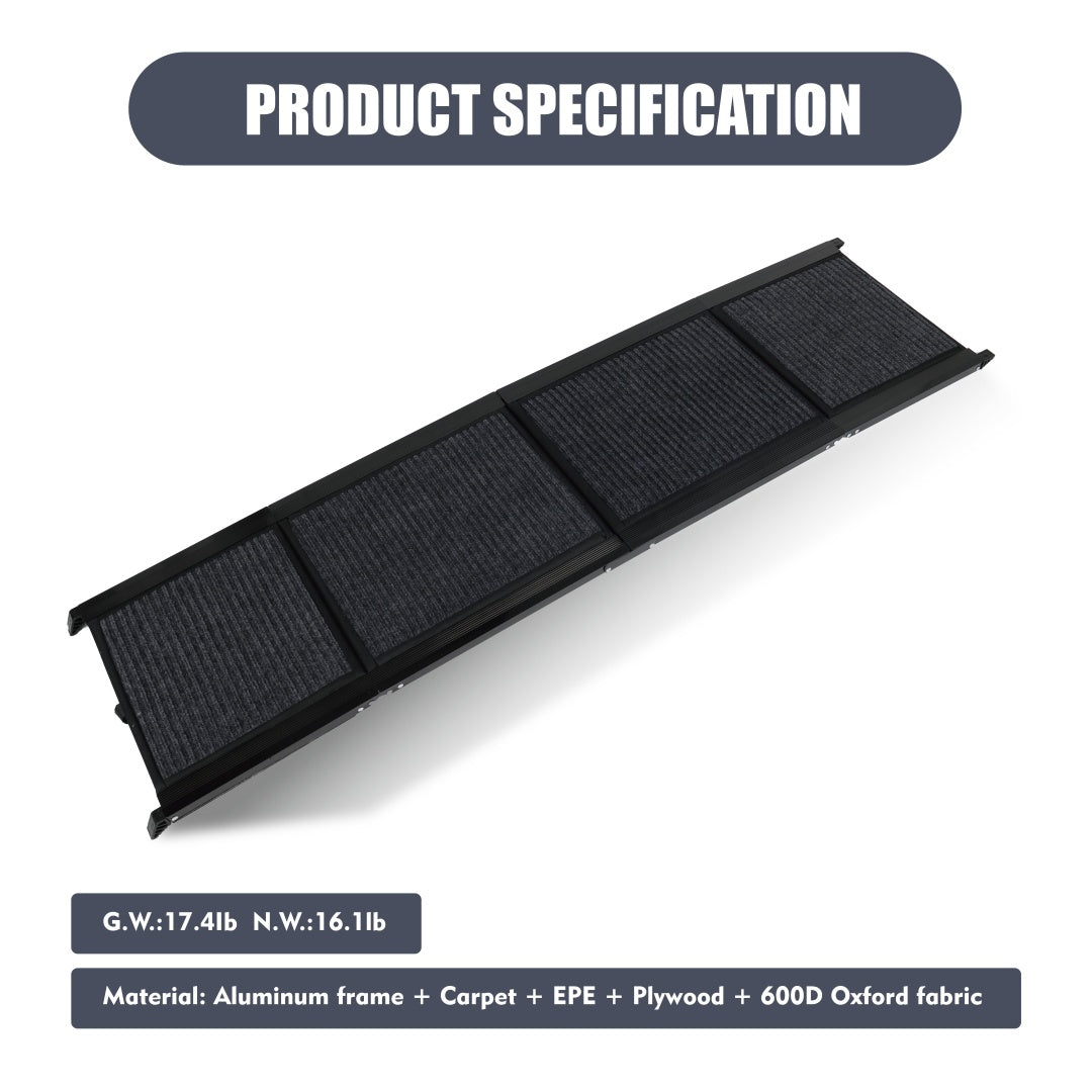 Large Folding Dog Ramp for Car SUV Truck - Non-Slip Pet Steps, Up to 250LBS, Portable Outdoor Pet Stair