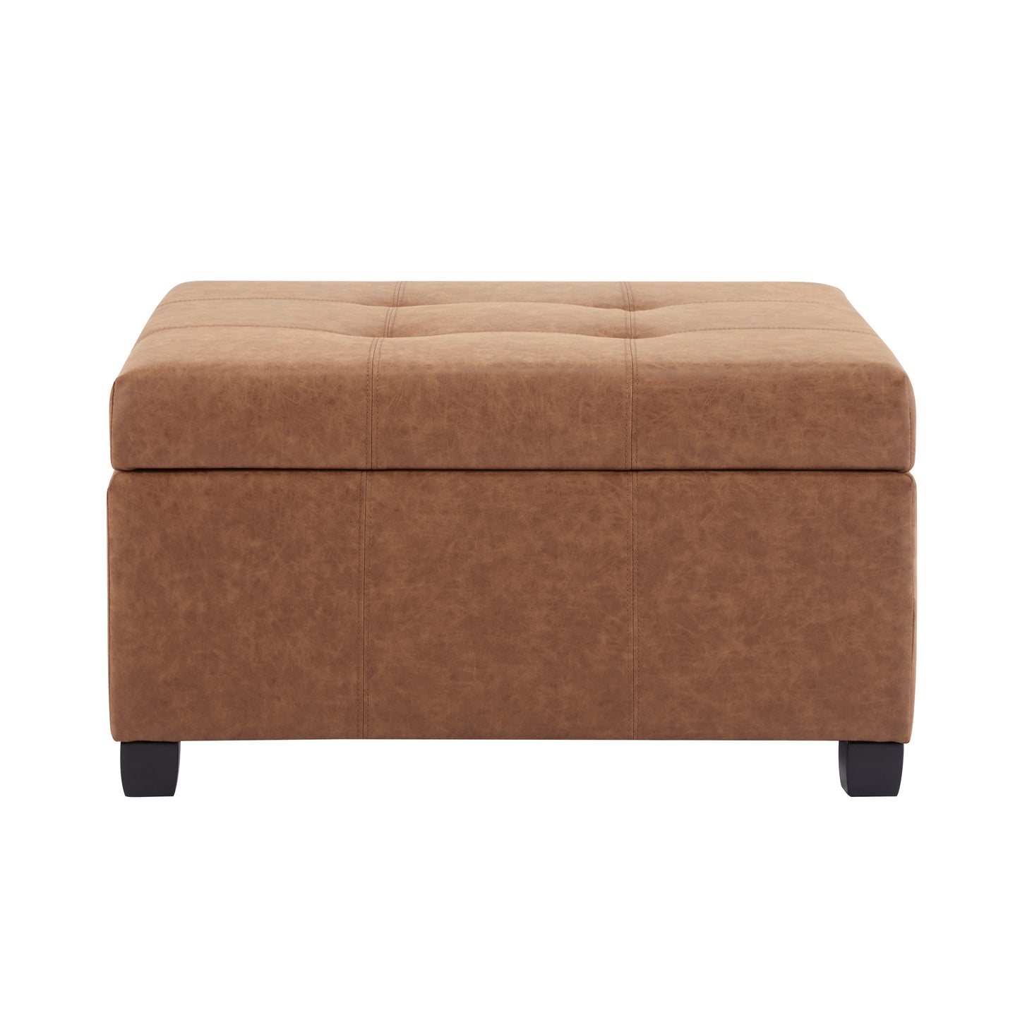 35" Brown Faux Leather Storage Ottoman with Lift-Top