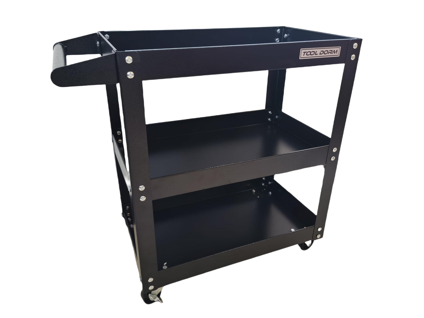 Three-Tier Hand Cart with Lockable Wheels and Ergonomic Handle - Black
