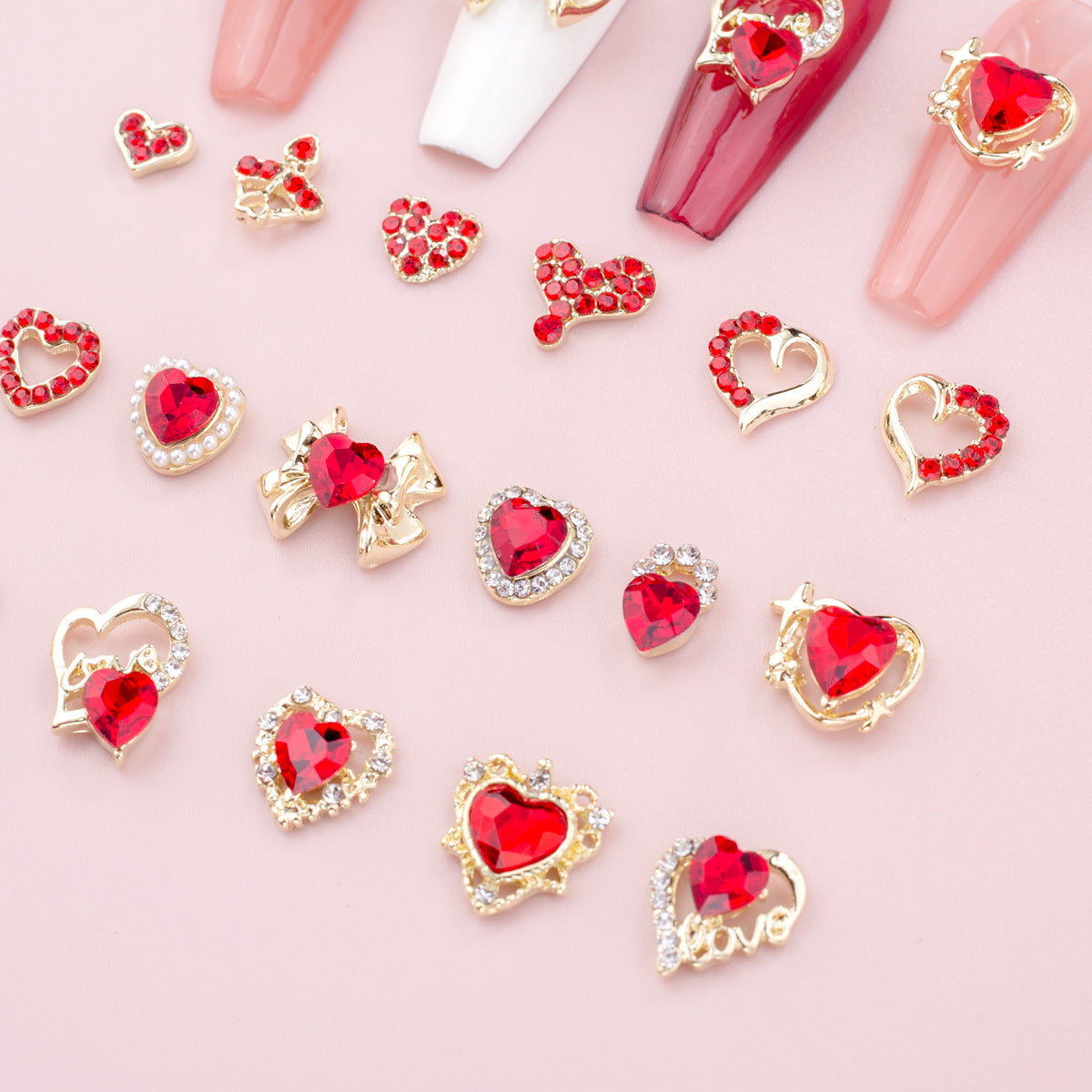 Glass Nail Decorations with Red Bow Design - Assorted Series