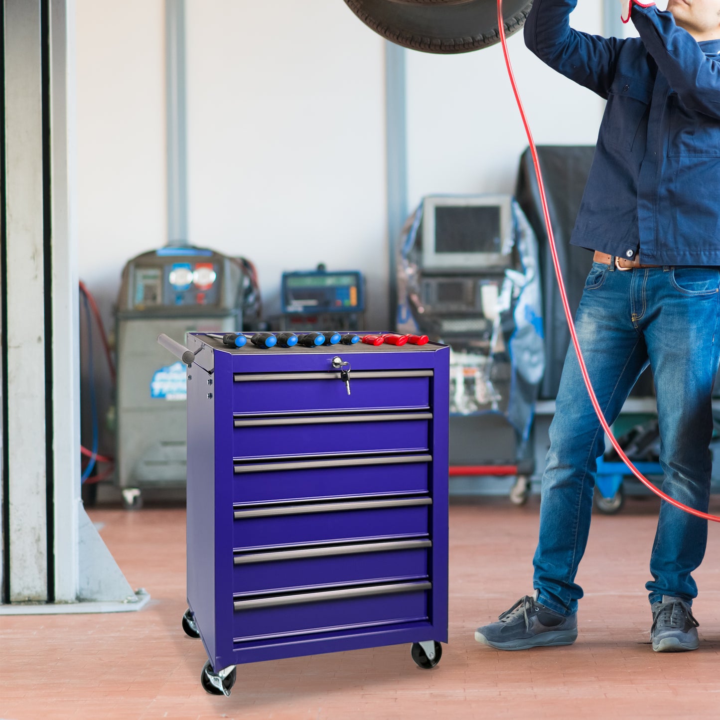 20-Inch Rolling Steel Tool Chest with 6 Drawers, Purple, Ball Bearing Slides