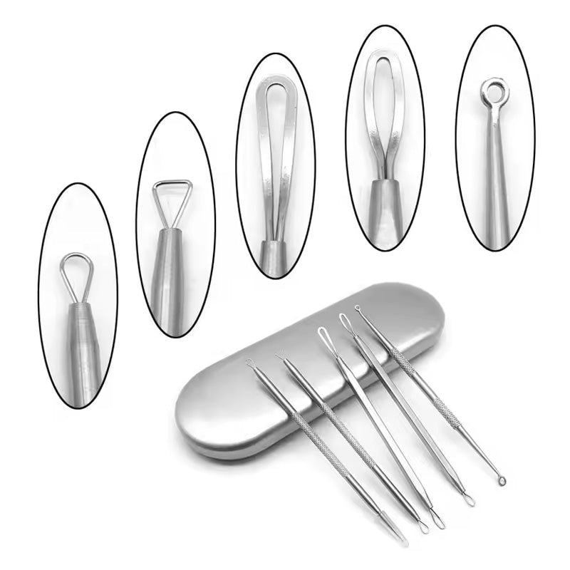 5-Piece Stainless Steel Blackhead Extractor and Acne Removal Tool Kit