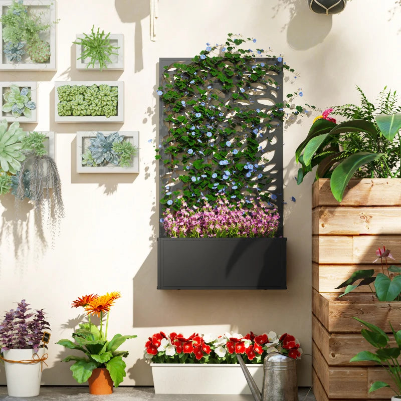 Metal Garden Bed with Trellis - Freestanding or Wall-Mounted Flower Bed for Climbing Plants