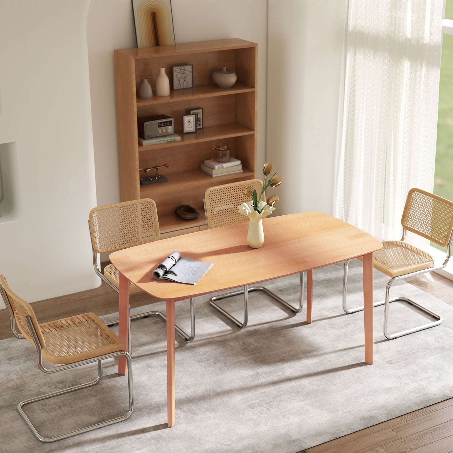 Rustic Pine Wood Dining Table for 6 - 47" Rectangular Design