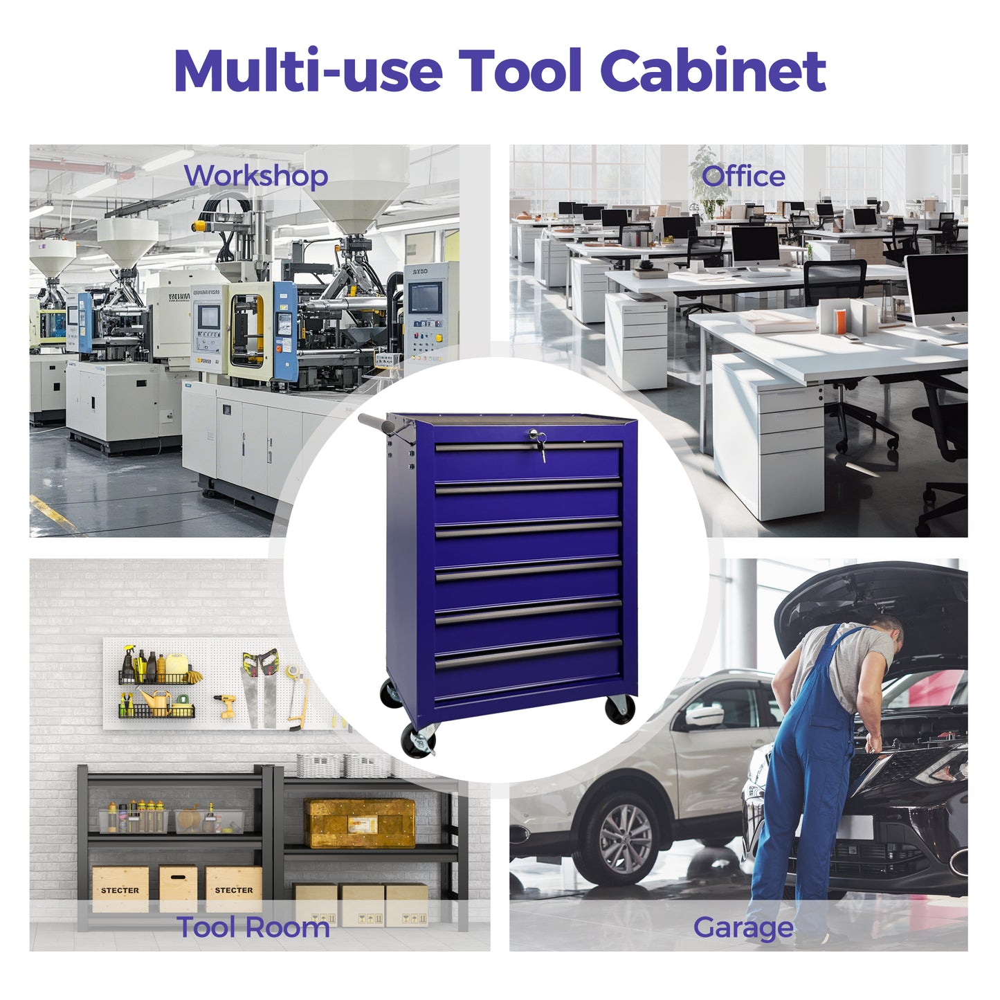 20-Inch Rolling Steel Tool Chest with 6 Drawers, Purple, Ball Bearing Slides