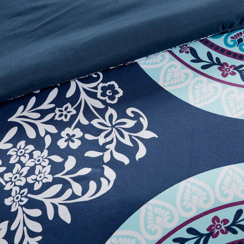 Queen Boho Comforter Set with Bed Sheets - Navy