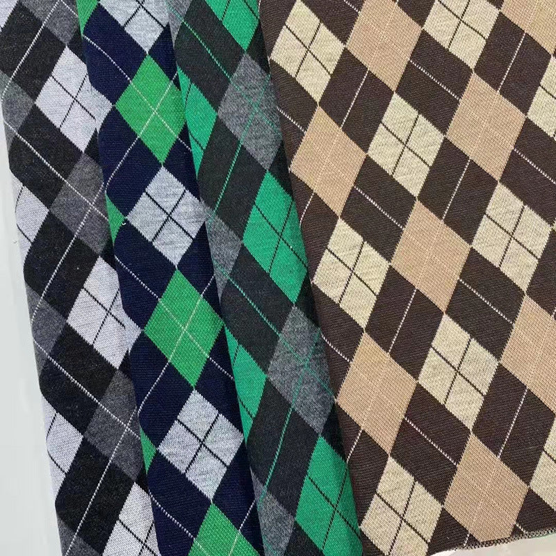 Jacquard Checkerboard Fabric for Apparel Sewing - Polyester Spandex Blend