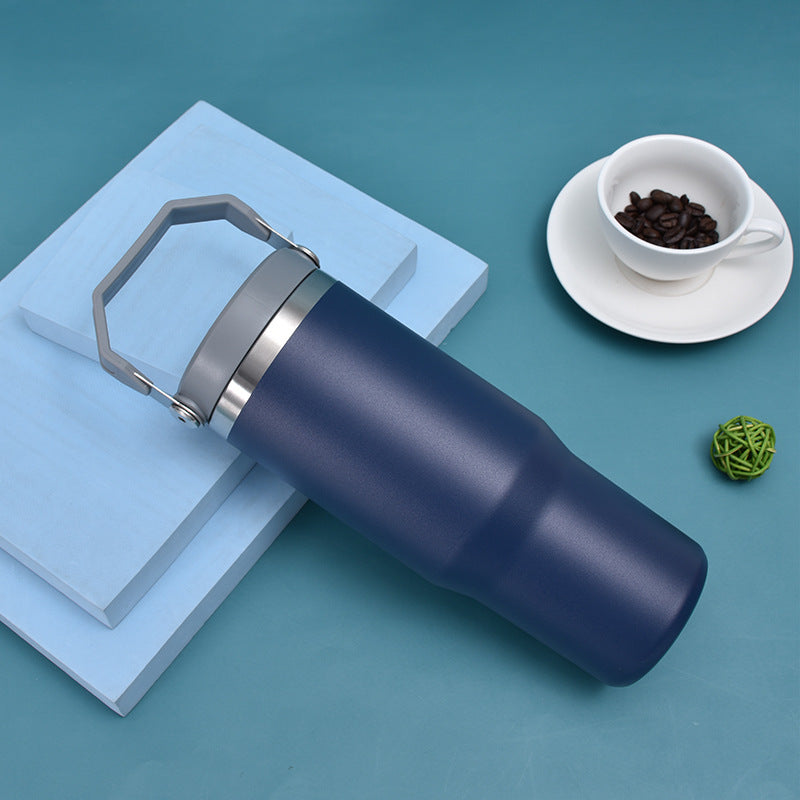 Insulated Stainless Steel Car Cup with Straw - Double Layer, Large Capacity