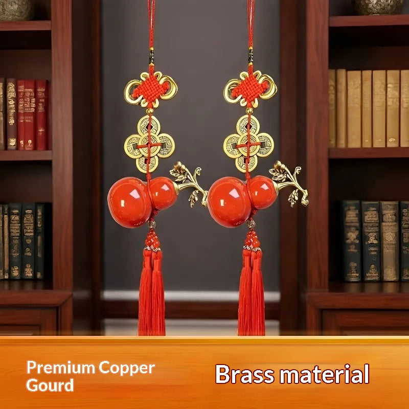 Copper Gourd Pendant Coin Necklace - Brass Tassel Gift for Elders & Home Decor
