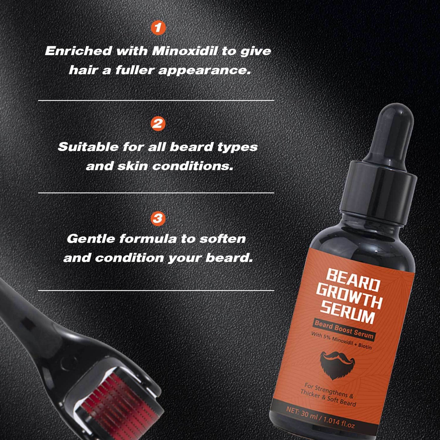 Beard Microneedle Roller & 30ml Beard Serum Set - Facial Grooming