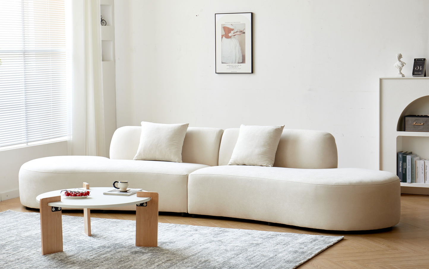 132 Curved Sofa With Throw Pillows, 6 Seater Luxury Velvet Couch Half