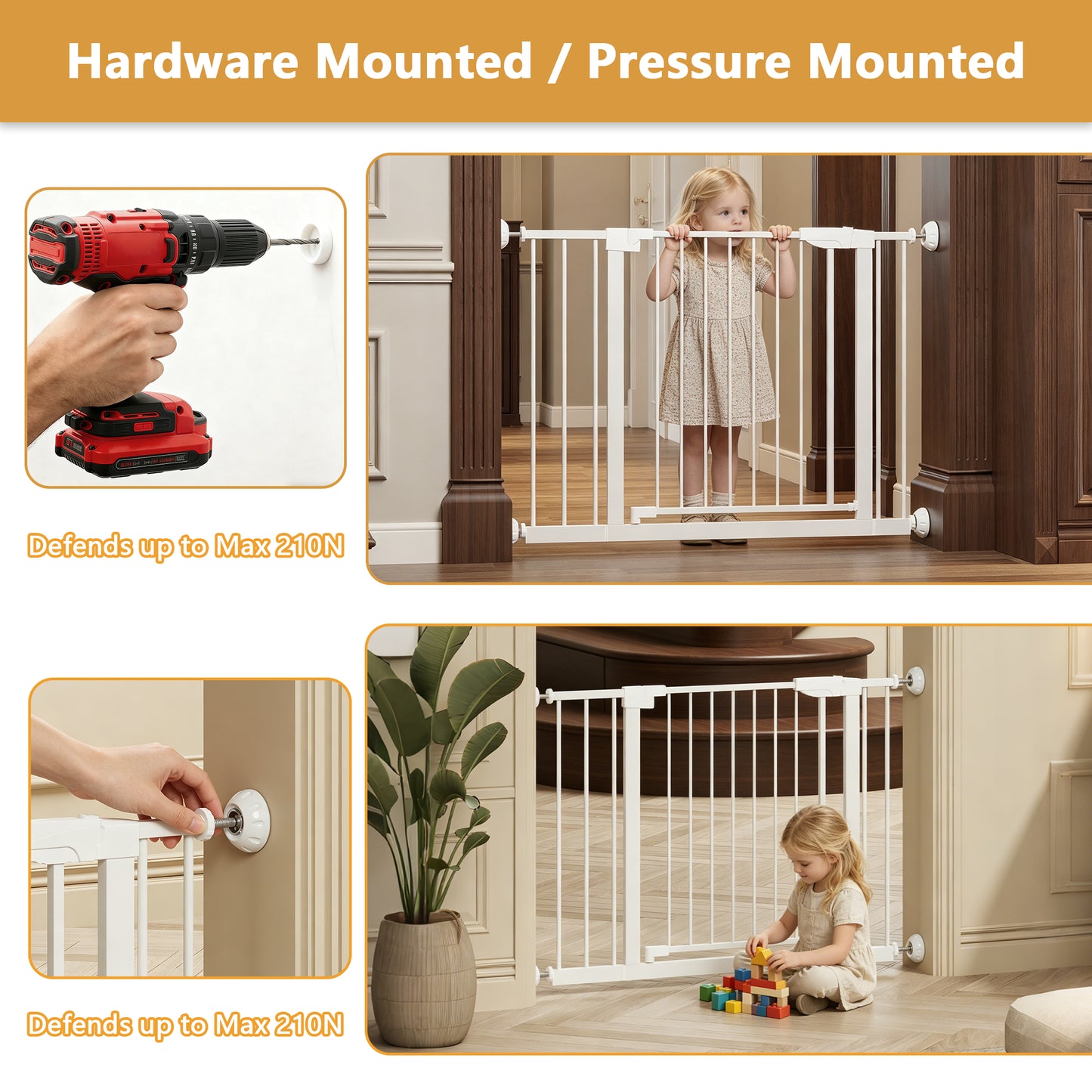 Wide Baby Gate 29.5-45.3" with Walk-Through Design - White
