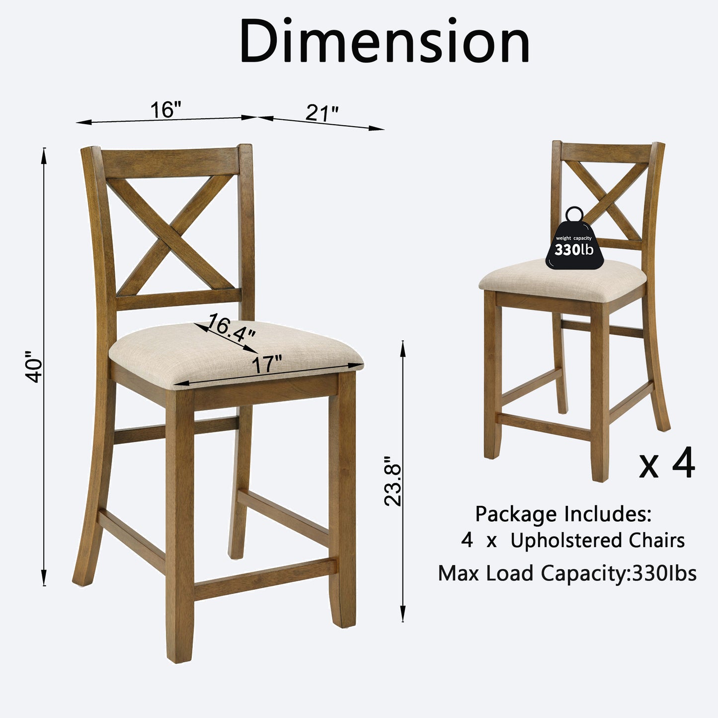 Set of 4 Wooden Counter Height Dining Chairs - Oak