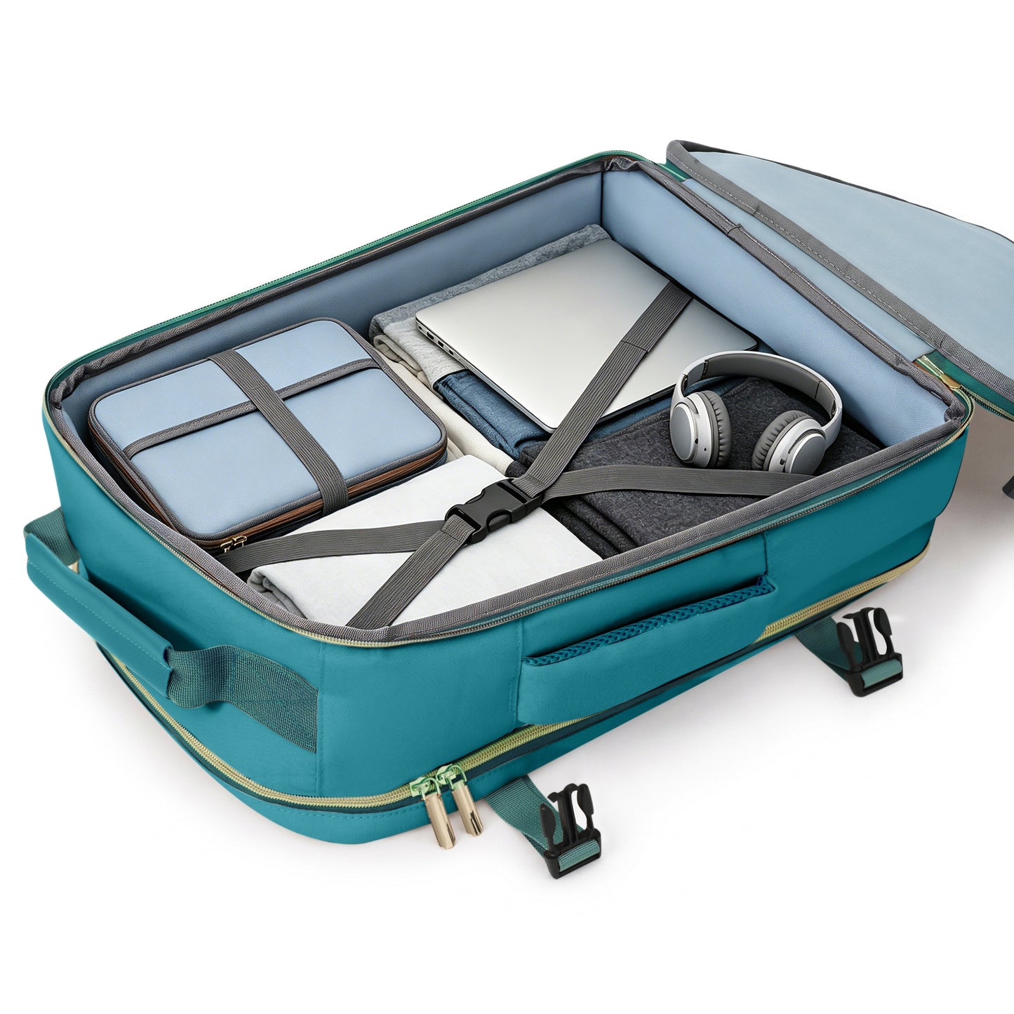 3-Piece Luggage Set - 24in Checked Suitcase, Travel Duffel & Toiletry Bag - Blue