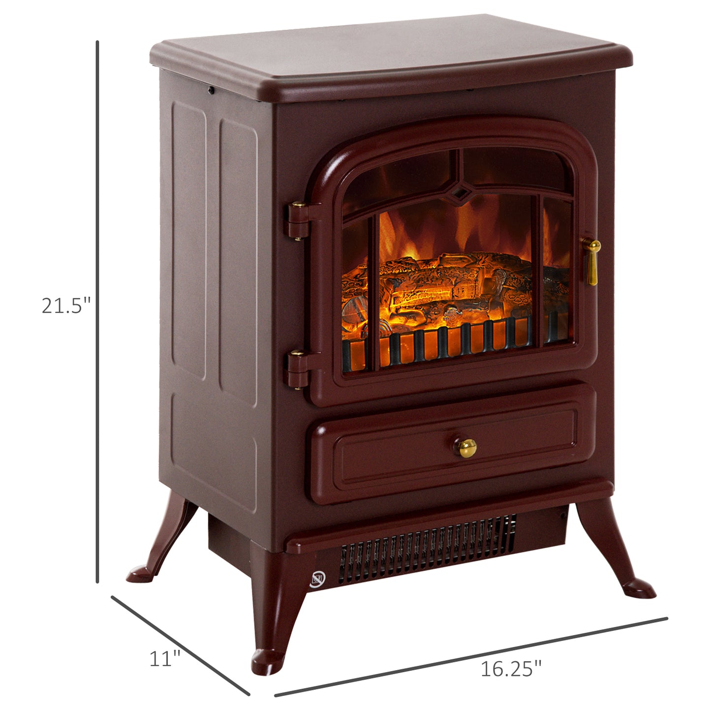 22-Inch Electric Fireplace Heater with Realistic LED Flames, Freestanding Stove, Overheat Protection - Red