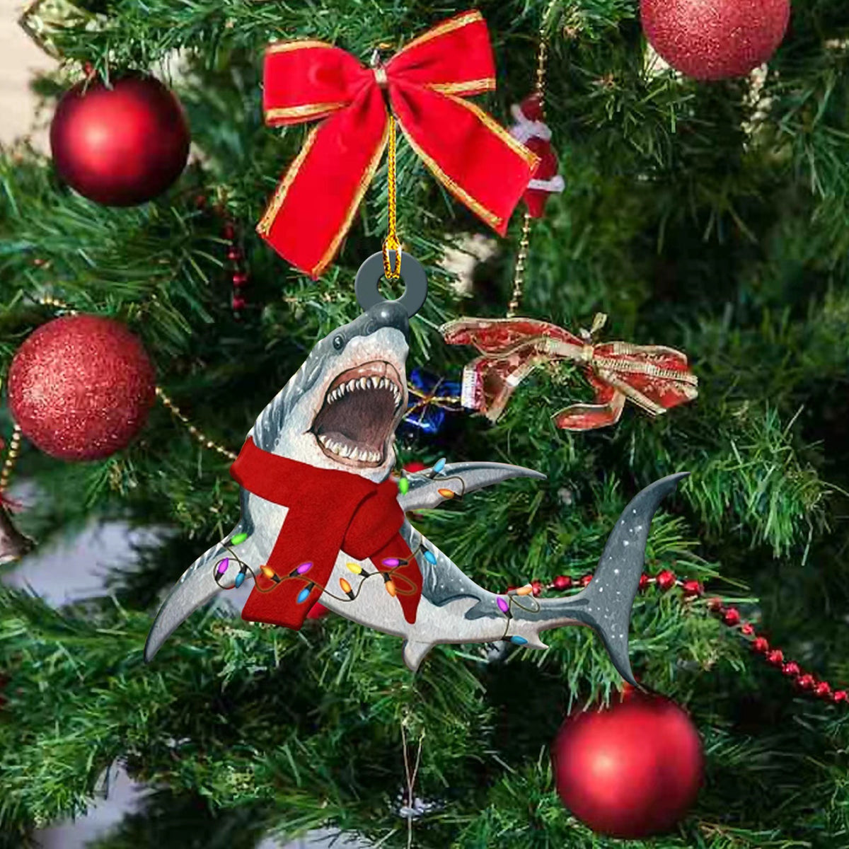 Christmas Shark Wooden Pendant Decoration for Holiday Home Decor