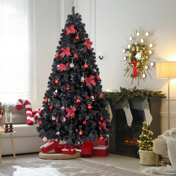 7.5 FT Black Artificial Christmas Tree with 350 LED Lights & Ornaments
