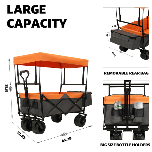 Large Capacity Collapsible Wagon with Canopy and Mosquito Net - All-Terrain Wheels, Foldable Garden Cart